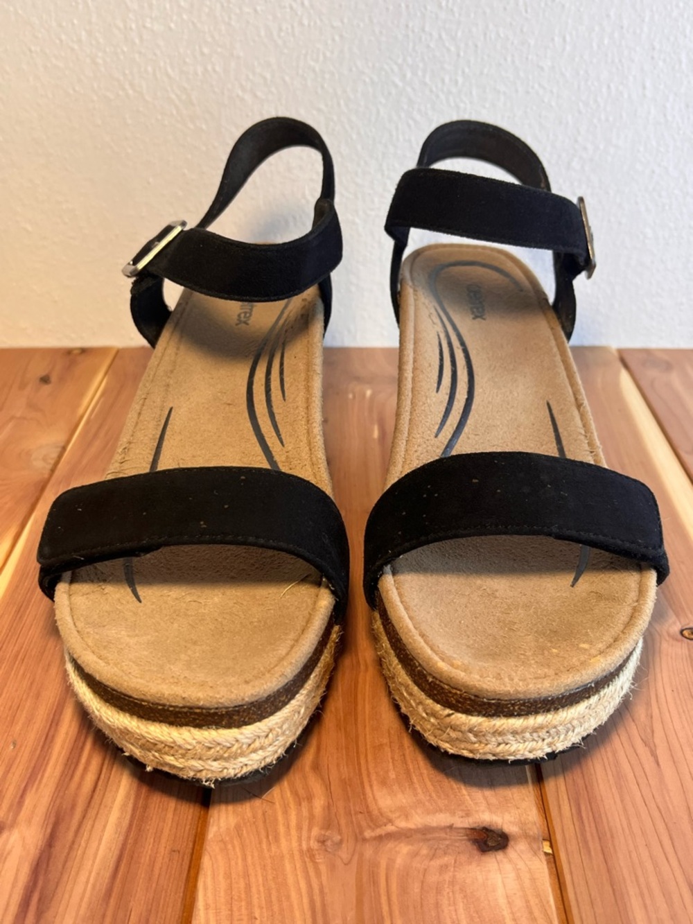 Aetrex Black Platform Sandals with Ankle Strap